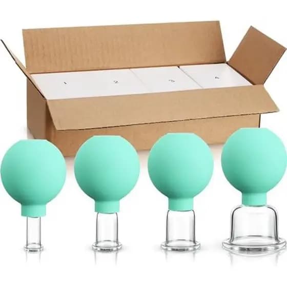 BBTO Conjunto De Ventosas De Vidro De 4 Peças Copos De Silicone Massagem A Vácuo Para Corpo Rosto Perna Braço Costas Omb