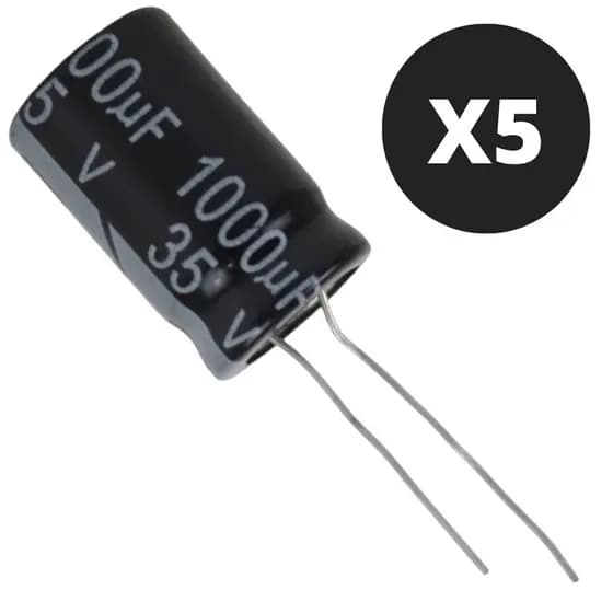 Kit 5 Capacitor eletrolitico 1000x35v-105 graus NOVO