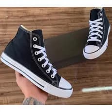 Tênis Feminino E Masculino Preto Cano Alto Rock Star Tradicional Tecido Premium Confortável