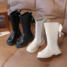 Botas Elegantes Da Pérola Do Laço Com Zíper Para Meninas , Antiderrapantes Viagens Internas E Externas