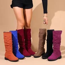 Botas Femininas Da Moda | Estilo Clássico Preto , Salto Médio , Fecho Deslizante , Roupa Para Todas As Estações , Altas