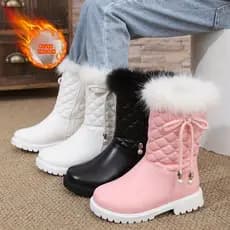 Botas De Neve Quentes Com Gola De Pele Sintética Fofas Para Meninas | Inverno De Cano Médio Crianças , Versáteis E Aconc