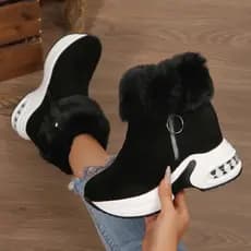 Novo estilo quente zíper lateral botas de neve plataforma de sola grossa mais veludo cunha salto camurça sapatos de algo