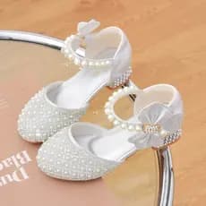 Sapatos De Cristal Pérola Bebê Meninas Princesa Arco Salto Alto Moda Escola Dança Casamento Chique Festa Brancos