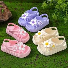 Chinelos Infantis Versáteis E Elegantes De Cor Sólida , Sapatos Confortáveis Leves , Abertos , Sandálias Florais Chiques
