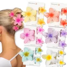 3 pçs doce colorido plumeria flor tubarão clipe de cabelo garra boêmio rabo de cavalo clipe de plástico hairpin barrette
