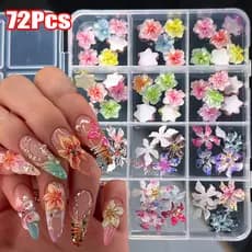 72 peças 5D gradiente cereja & lírio flores unhas gelo-cristal 8x10mm adesivo floral decoração unhas