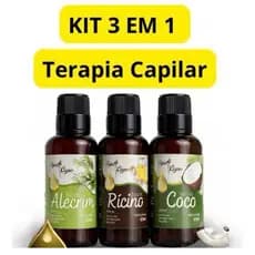 Kit Óleos Capilares Coco Rícino Alecrim Crescimento Fortalecimento Hidratação Cabelos