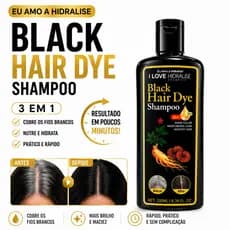 Shampoo Tonalizante Black Hair Dye 3 em 1 Cobre Fios Brancos Preto Natural 200ml