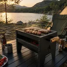 Mini Churrasqueira Preta com Grelha Desmontável e Alças Laterais Áreas Gourmet Apartamento e Camping