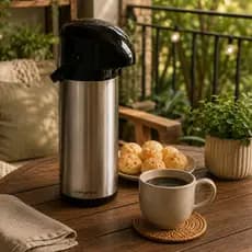 Garrafa Para Café Chá Leite 1L Inox com Alça Pressão Mantém Temperatura Cozinha Escritório Chimarrão