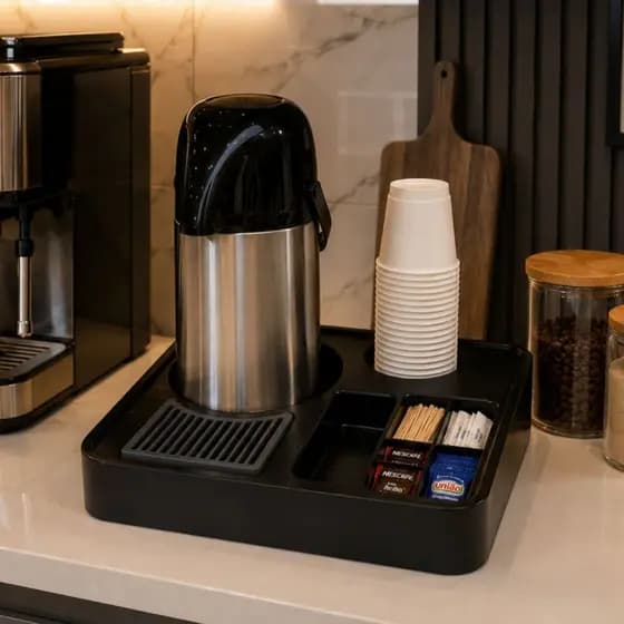 Kit Estação de Café Garrafa Térmica 1L Inox + Porta Sachês Organizado Bancadas Cozinha e Escritórios