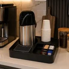 Kit Estação de Café Garrafa Térmica 1L Inox + Porta Sachês Organizado Bancadas Cozinha e Escritórios