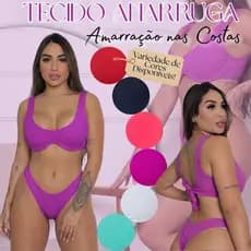 Biquíni Feminino Arame no Busto - Tecido Anarruga Amarração Várias Cores Top Moda