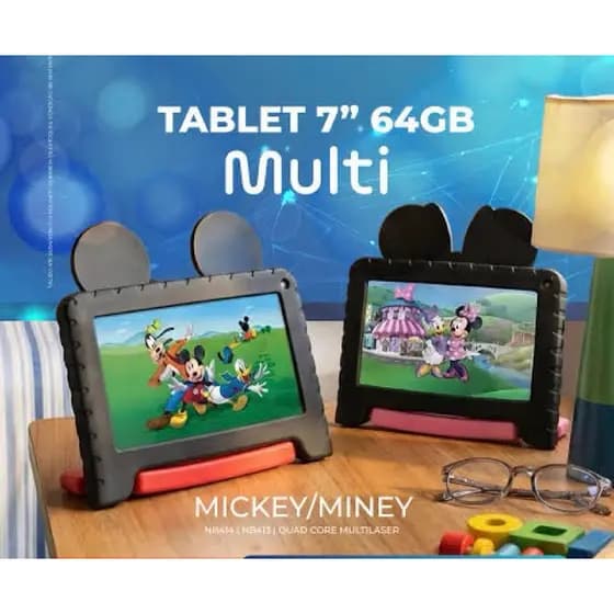 Tablet Infantil Disney Mickey ou Minnie Netflix Youtube Android 13 Multilaser.