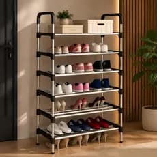 Organizador de Sapatos Sapateira Vertical 6 Prateleiras 18 Pares Aço Cromado Fácil Montagem