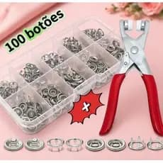 Kit Botão de Pressão Metal com Alicate Aplicador 100 Peças para Roupa Artesanato e Reparo