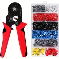 Kit Alicate Crimpador Hexagonal HSC8 6-4A + Caixa de Terminais Tubulares Coloridos para Fios Elétricos
