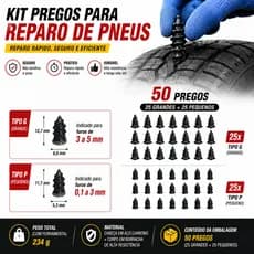 Kit 50 Parafusos Autotravantes p/ Reparo de Pneus - Carro, Moto, Caminhão