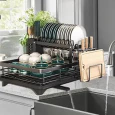 Escorredor de Louças Aço Carbono 🥣 Suporte Organizador Cozinha Anti Ferrugem Resistente Armazenamento Compacto Secagem R