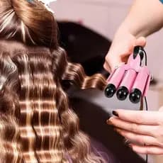Chapinha Tripla Modelador Cachos Ondas Cerâmico Anti-Frizz Aquecimento Rápido Temperatura Ajustável Proteção Térmica Seg