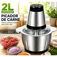 Processador de alimentos moedor de carne elétrico copo aço inoxidável motor cobre 250W capacidade 2L trava segurança mul
