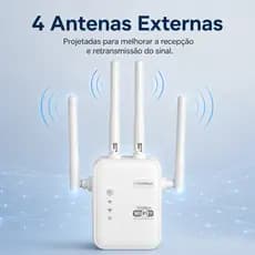 Repetidor WiFi 1200Mbps WPS Conexão Rápida Extensor Sinal Banda Dupla 4 Antenas Estável Plug and Play Casa Escritório
