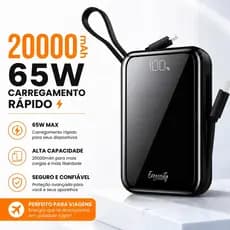 Bateria Portátil 20000mAh 65W Super Rápido Carregador Portatil Com Display Digital Power Bank Para Viagens Externo
