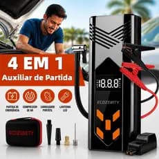 Auxiliar de Partida Automotivo Calibrador de Pneu Portátil carro Bomba de Ar Elétrica PowerBank 10000mAh Compressor