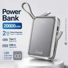 Bateria Portátil 20000mAh Display LED Power Bank Turbo 45W Original Carregador De Celular Portátil Universal