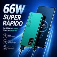 Power Bank 20000mAh Turbo 66W 4 Tipos Bateria Portátil Compatível iPhone/Android Carregador De Celular Portátil