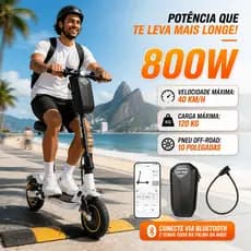 800W Patinete Elétrico Até 150kg 10.4Ah 40km/h Com Assento Amortecedor Pneus 10"  Scooter Elétrico para Adultos