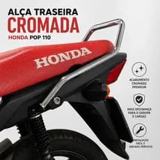 Alça Traseira Cromada Esportiva Honda pop 110 110i ES Alcinha Média Cromada Quadrada Todos os Moodelos de Pop 110