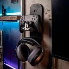Suporte Parede Controle DualSense PS5 e Fone Headset Gamer Preto Premium Video Game PC