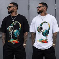 Kit 2 Camisetas Algodão Oversized Headphone Drip Color Academia Streetwear Premium Unissex