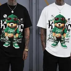 Kit 2 Camisetas Algodão Oversized Urso King Verde Academia Style Premium Unissex