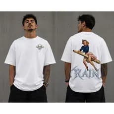 Camiseta Oversized Branca 100% Algodão Suedine Rain Retro Girl Premium