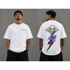 Camiseta Oversized Branca 100% Algodão Suedine Rain Thunder Confortável Premium