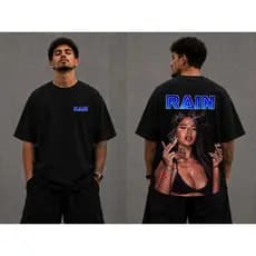Camiseta Oversized Preto 100% Algodão Suedine Rain Pixel Girl Premium