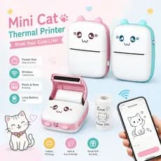 Mini Impressora Térmica Portátil Bluetooth Gatinho Para Fotos Notas E Papel Térmico