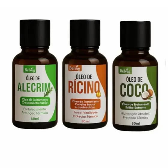 Kit Terapia Capilar Misturinha Belveg Óleo Coco, Óleo Rícino, Óleo Alecrin