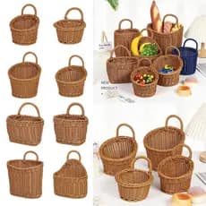 Cesto de Armazenamento para Cozinha, Rattan Sintético Criativo, com Suporte, Decoração para Casa, Feito à Mão, Cesto Sus