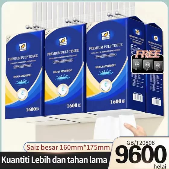 [6 Pacotes] Papel Higiênico Suspenso Zenho Super Macio de 5 Camadas – Grande Capacidade, Textura 4D, Alta Absorção e Dur