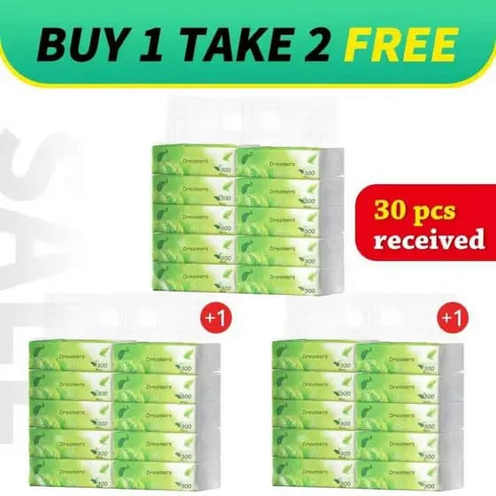 COMPRE 1 LEVE 2 30 unidades de Lenços de Papel DREAMERS, Guardanapos de Mesa, Amigáveis para o Rosto, Macios, Acessíveis