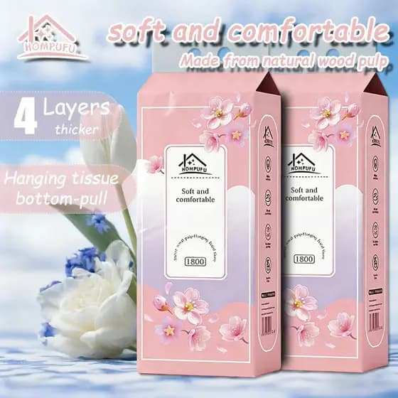 Hompufu Papel Higiênico Facial Rosa Montado na Parede 4 Camadas 1800 Folhas Macio e Confortável para Casa