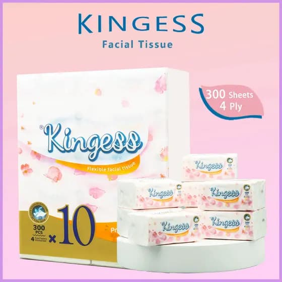 Lenços Faciais KINGESS Sakura, 10 Pacotes, 4 Camadas, 300 Folhas por Pacote, pacote de lenços faciais, pacote de 10 lenç