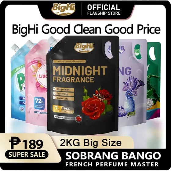 BigHi Midnight Fragrance 2kg Detergente Natural para Roupas e Lençóis Fragrância de 72h Limpeza Suave Uso em Grande Quan