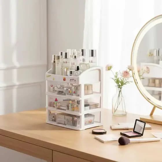 Caixa de armazenamento de cosméticos extra grande em PP, caixa de armazenamento para mesa de trabalho, caixa de armazena