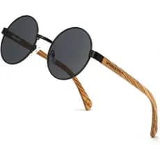 Óculos de Sol Redondos de Madeira Polarizados - Armações de Metal da Moda, Óculos de Sol de Madeira para Homens e Mulher