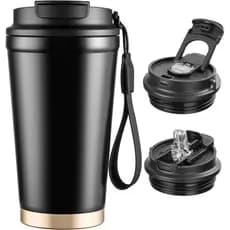 Caneca Térmica de Viagem, 13 oz, à Prova de Vazamentos, com Alça e Tampa 2 em 1, Caneca de Café Reutilizável em Aço Inox